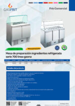 Mesa Refrigerada para Ingredientes GN 1/3 x 4 + GN 1/2 x 1 - 3 Puertas Opacas 3 Estantes 400 Litros 1365x700x1295h mm GFX62 GASFRIT - Imagen 2