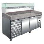Mesa Refrigerada para Pizza GN 1/3 x 10 - 2 Puertas Opacas 2 Estantes 7 Cajones 645 Litros 2025x800x1000h mm GF061+GF066 GASFRIT