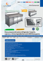 Mesa Refrigerada para Pizza GN 1/3 x 10 - 2 Puertas Opacas 2 Estantes 7 Cajones 645 Litros 2025x800x1000h mm GF061+GF066 GASFRIT - Imagen 2