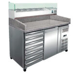 Mesa Refrigerada para Pizza GN 1/3 x 3 + GN 1/2 x 1 - 1 Puerta Opaca 1 Estante 7 Cajones 240 Litros 1510x800x1000h mm GF059+GF058 GASFRIT