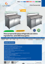 Mesa Refrigerada para Pizza GN 1/3 x 3 + GN 1/2 x 1 - 2 Puertas Opacas 2 Estantes 240 Litros 1510x800x1000h mm GF058+GF063 GASFRIT - Imagen 2