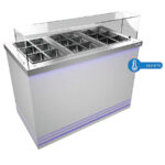 Mesa Topping 36 GN 1/6 Frio, Neutro y Calor para Ingredientes Cristal Recto con Reserva 385 Litros 2500x700x1200h mm IBIZA250 INFRIMA