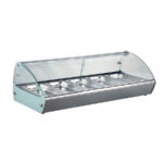 Vitrina Expositora Caliente para Tapas Baño María Sobremesa 5 Cubetas GN1/3-40 Cristal Curvo RTR5 - 1394x420x380h mm EUTRON