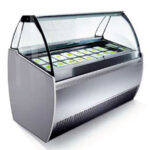 Vitrina Expositora de Congelación con Reserva para Heladería 16 Cubetas Cristal Curvo 2000x1065x1370h mm J2000 INFRIMA