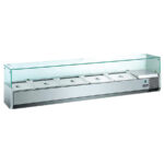 Vitrina de Ingredientes Refrigerada Sobremesa 6 Cubetas GN 1/3 - 150 Cúpula de Cristal 1400x380x440h mm GF065 GASFRIT