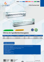 Vitrina de Ingredientes Refrigerada Sobremesa 5 Cubetas GN 1/3 - 150 + 1 Cubeta GN 1/2 -150 Cúpula de Cristal 1500x380x440h mm GFX63 GASFRIT - Imagen 2
