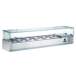 Vitrina de Ingredientes Refrigerada Sobremesa 5 Cubetas GN 1/3 - 150 + 1 Cubeta GN 1/2 -150 Cúpula de Cristal 1500x380x440h mm GFX63 GASFRIT