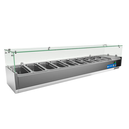 Vitrina de Ingredientes Refrigerada Sobremesa 9 Cubetas G1/3 Cúpula de Cristal 2000x395x435h mm VR-2000 EUTRON