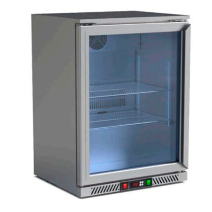 Armario Expositor Refrigerado Acero Inoxidable 1 Puerta de Cristal 2 Estantes Sobremesa 120 Litros 595x536x840h mm  RB-150HS EUTRON