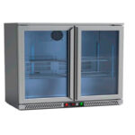 Armario Expositor Refrigerado Acero Inoxidable 2 Puertas de Cristal 2 Estantes Sobremesa 186 Litros 900x536x840h mm RB-220HSS EUTRON