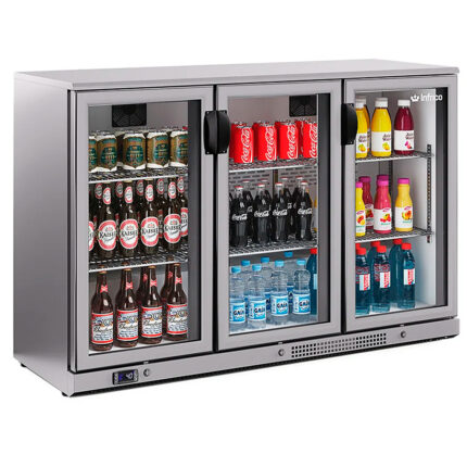 Armario Expositor Refrigerado Acero Inoxidable 3 Puertas de Cristal 2 Estantes 296 Litros Serie ERV XS 1350x510x815h mm ERV 35 II XS Infrico