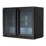 Armario Expositor Refrigerado Negro 2 Puertas de Cristal 2 Estantes Sobremesa 186 Litros 900x536x840h mm RB-220HS EUTRON