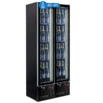 Armario Expositor Refrigerado para Vinos 2 Puertas de Cristal 120 Botellas 4 Estantes 940x650x1985h mm Doble INFRIMA