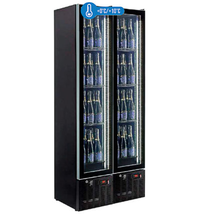 Armario Expositor Refrigerado para Vinos 2 Puertas de Cristal 120 Botellas 4 Estantes 940x650x1985h mm Doble INFRIMA