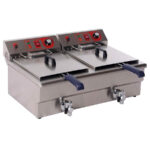 Freidora Eléctrica con Grifo de Vaciado 2 Cubas 12 + 12 Litros Sobremesa 740x550x350h mm 1621 EUTRON
