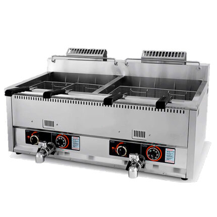 Freidora a Gas con Grifo de Vaciado 2 Cubas 17 + 17 Litros Sobremesa 980X580X480h mm 1616 EUTRON