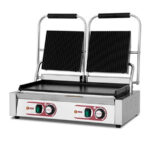 Grill de Contacto Doble Eléctrica Acero Inoxidable Placa Arriba Ranurada y Abajo Lisa Sobremesa 590x365x210h mm 1713L EUTRON