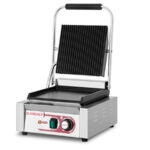 Grill de Contacto Simple Eléctrica Acero Inoxidable Placa Arriba Ranurada y Abajo Lisa Sobremesa 305X365X210h mm 1710L EUTRON