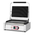 Grill de Contacto Simple Grande Eléctrica Acero Inoxidable Placa Arriba Ranurada y Abajo Lisa Sobremesa 430X365X210h mm 1711L EUTRON