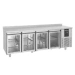 Mesa Refrigerada de Acero Inoxidable 4 Puertas de Cristal 4 Estantes 2330x700x850h mm MRVGNF 23004 Corequip