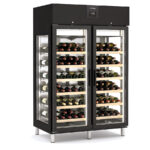 Armario Expositor Refrigerado para Vinos en Negro 2 Puertas de Cristal 12 Estantes 210 Botellas 1404 Litros Gama TERROIR CAGWP 1370x860x2130h mm CAGWP-140-2 Docriluc