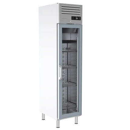 Armario Expositor Refrigerado Acero Inoxidable GN 1/1 - 1 Puerta de Cristal 4 Estantes 325 Litros Gama SLIM 482x695x2100h mm AGN300 CR Infrico