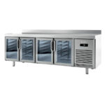 Mesa Refrigerada Acero Inoxidable 4 Puertas de Cristal 4 Estantes 630 Litros Gama 700 - 2452x700x850h mm BMGN 2450 CR Infrico