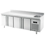 Mesa Refrigerada Acero Inoxidable con Fregadero 4 Puertas Opacas 4 Estantes 630 Litros Gama 700 - 2452x700x850h mm BMGN 2450 F Infrico