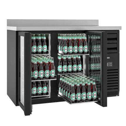 Mesa Refrigerada SuperCooler de 0º a -8º Negro 440 Litros 2 Puertas de Cristal 6 Estantes Gama SPC 1475x700x1187h mm SPC1470B Infrico
