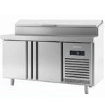 Mesa Refrigerada de Acero Inoxidable para Ensaladas 2 Puertas de Cristal 2 Estantes 250+50 Litros Gama 600 - 1468x600x1100h mm BMPP 1500 EN Infrico