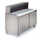 Mesa Refrigerada para Ingredientes Acero Inoxidable 12 Cubetas GN1/6 -100 - 2 Puertas Opacas 4 Estantes 394 Litros Gama US RANGE DSDT 1228x805x1175h mm DSDT-48-12 Docriluc