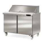Mesa Refrigerada para Ingredientes Acero Inoxidable 18 Cubetas GN1/6 -100 - 2 Puertas Opacas 4 Estantes 394 Litros Gama US RANGE DSDTP 1228x805x1240h mm DSDTP-48-18 Docriluc