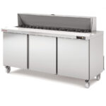 Mesa Refrigerada para Ingredientes Acero Inoxidable 18 Cubetas GN1/6 -100 - 3 Puertas Opacas 6 Estantes 500 Litros Gama US RANGE DSDT 1837x805x1175h mm DSDT-72-18 Docriluc