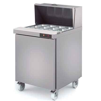 Mesa Refrigerada para Ingredientes Acero Inoxidable 8 Cubetas GN1/6-100 - 1 Puerta Opaca 2 Estantes 204 Litros Gama US RANGE DSDT 701x805x1175h mm DSDT-27-8 Docriluc