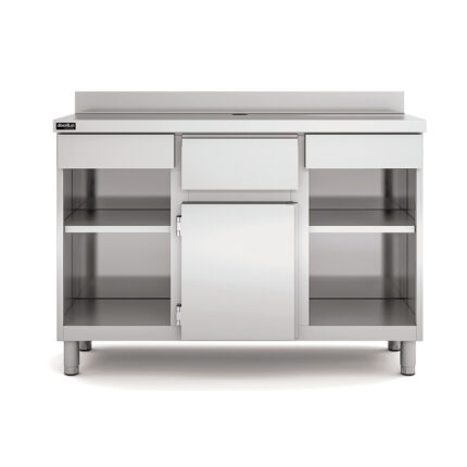 Mueble Cafetero Acero Inoxidable 1 Puerta Opaca 1 Tolva 2 Cajones Gama EESC 1495x600x1040h mm EESC-150 Docriluc