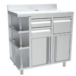 Mueble Cafetero Acero Inoxidable 2 Puertas Opacas 2 Cajones 1 Tolva Gama MCAF 1000x600x1050h mm MCAF 1000 CD Infrico